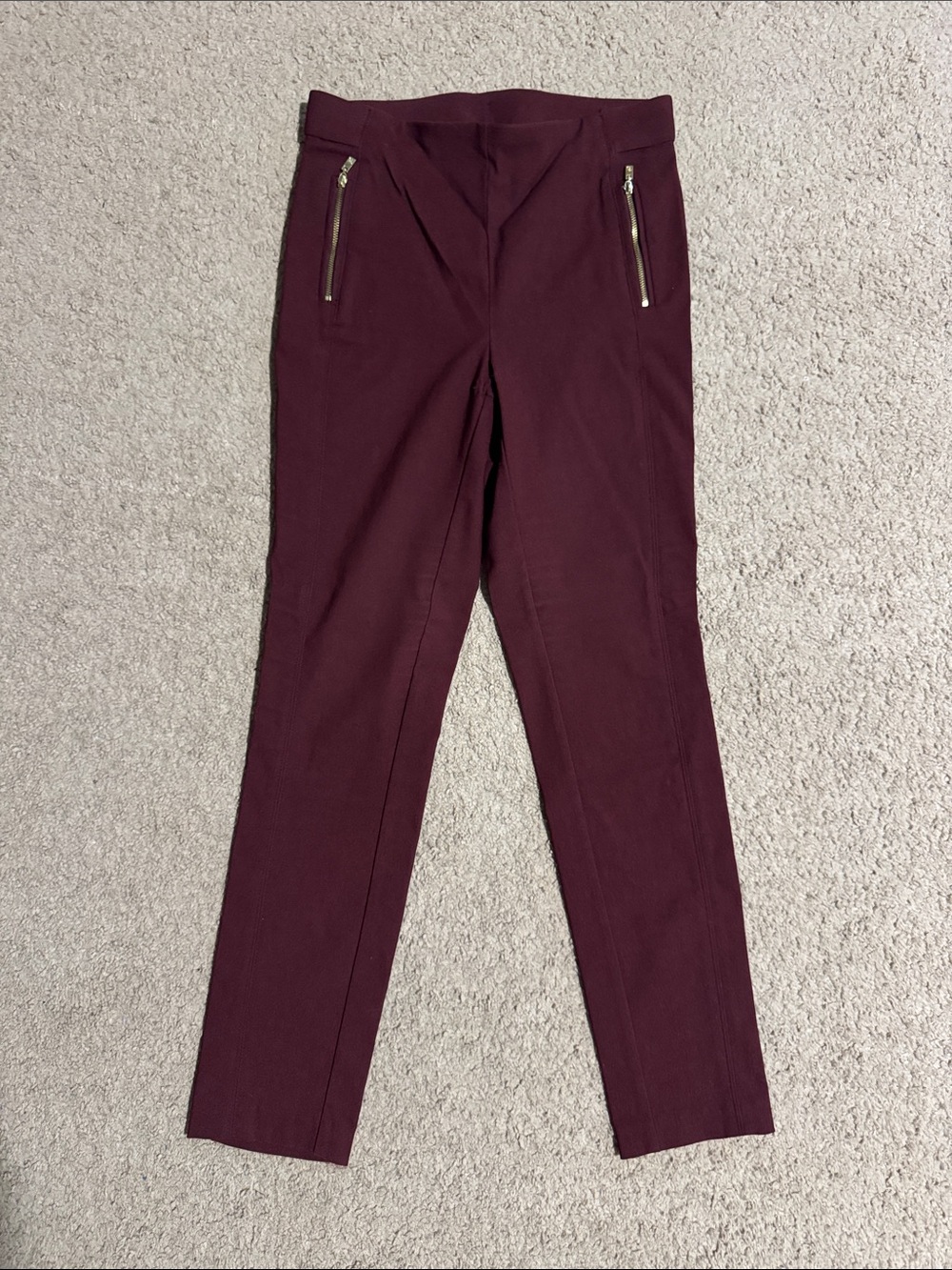 Rafaella Slim Zip-Pocket Pants in Burgundy